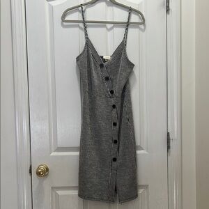 Caution To The Wind Womens Large Striped Black and White Decorative Button Dress